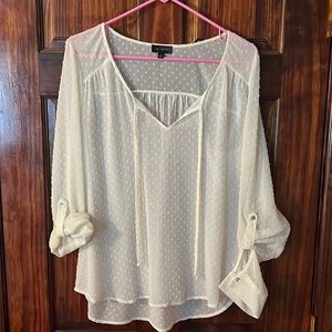 Sheer Patterned Long Sleeve Cream Top